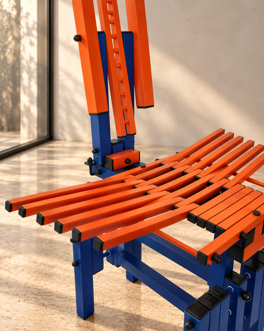 Detail of the orange seat profiles and backrest